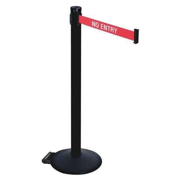 Barrier Post with Belt, Black, 10 ft Length, 40 in Post Height, No Entry, Powder Coated