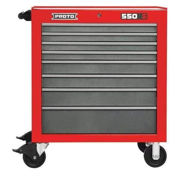 550S Series Rolling Tool Cabinet, 8 Drawer, Red/Gray, Steel, 34 in W x 25-1/4 in D x 41 in H