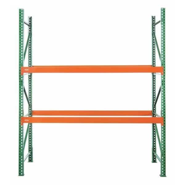 Pallet Rack Starter Unit, Teardrop, Roll Formed Style, 10 ft H, 102 in W, 36 in D, Green/Orange
