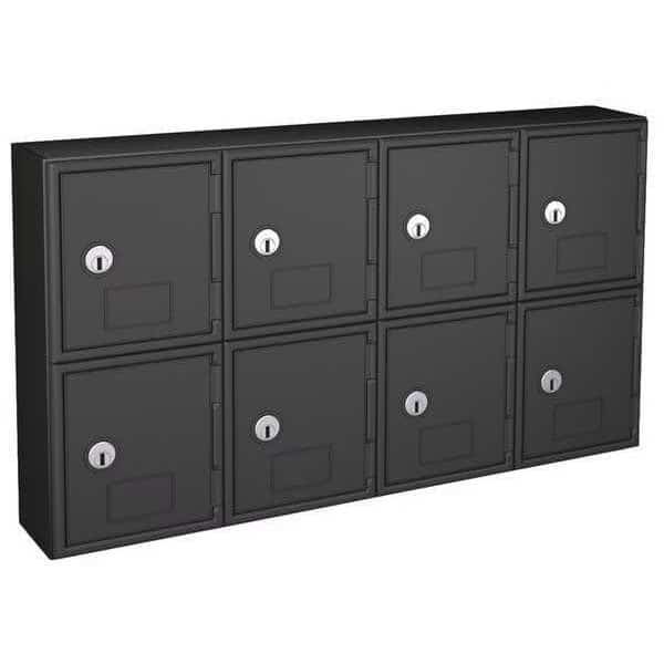 Cell Phone Locker, 24 in W, 4 in D, 13 1/2 in H, (2) Tier, (4) Wide, Black