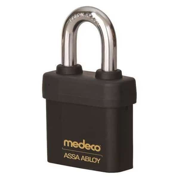 Padlock, Keyed Different, Partially Hidden Shackle, Square Brass Body, Boron Shackle, 7/16 in W