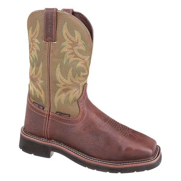 Men's Western Boot, 9 D, Steel Toe, 11 in H, Brown, WK4570