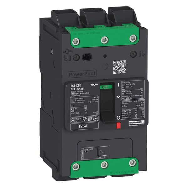 Molded Case Circuit Breaker, 100 A, 690V AC, 3 Pole, Unit Mount Mounting Style, BJL Series, SQUARE D, Mfr# BJL36100