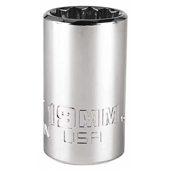 3/8 in Drive, Triple Square Metric Socket, 12 Points, Steel, Chrome, 19 mm