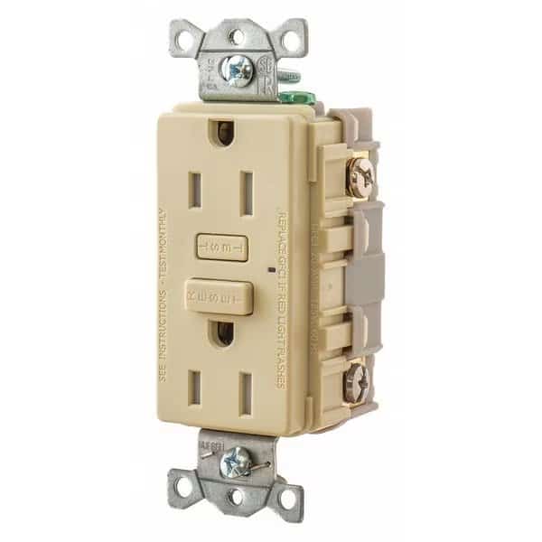 GFCI Receptacle,Self-Testing,2 Poles, Mfr#: GFT15I, BRYANT