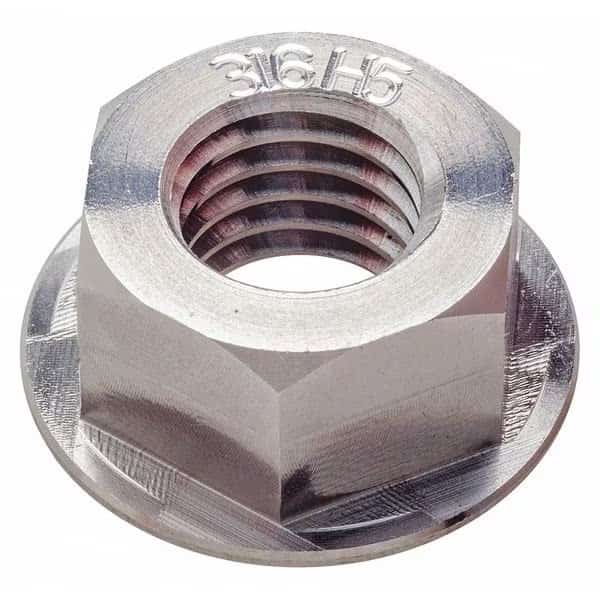 Flange Nut, 5/8"-18, 316 Stainless Steel, 316 H5, Plain, 1-1/16 in Hex Wd, 13/16 in Hex Ht