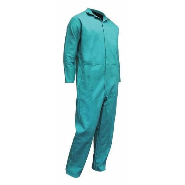 Coverall, L, 32 in Inseam, Cotton, Snap