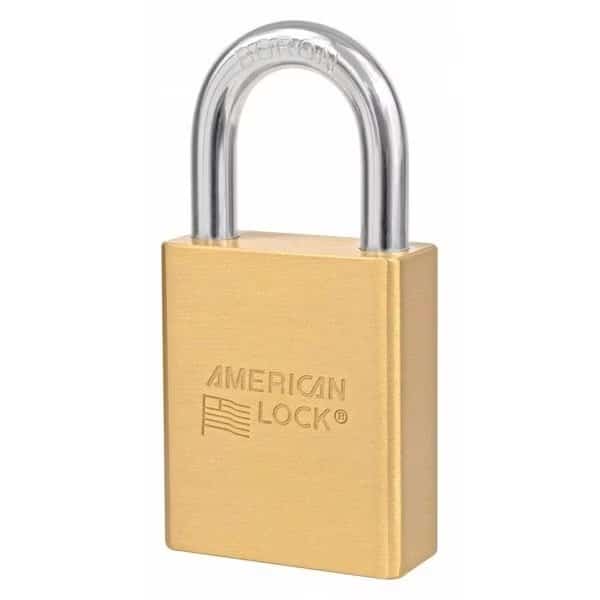 Padlock, Keyed Different, Standard Shackle, Rectangular Brass Body, Boron Shackle, 7/8 in W