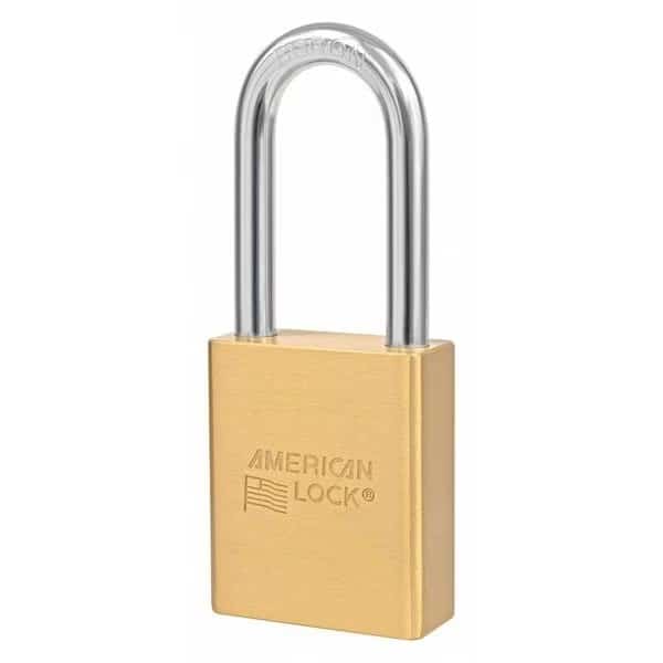 Padlock, Keyed Alike, Long Shackle, Rectangular Brass Body, Boron Shackle, 7/8 in W