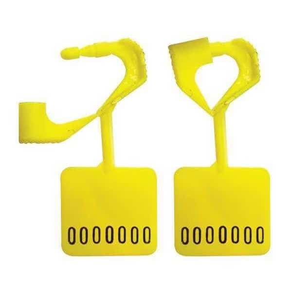 Padlock Stamped Seals 1-15/16" x 1/8", Yellow, Pk250, ELC SECURITY PRODUCTS, Mfr# 092H02PPYL