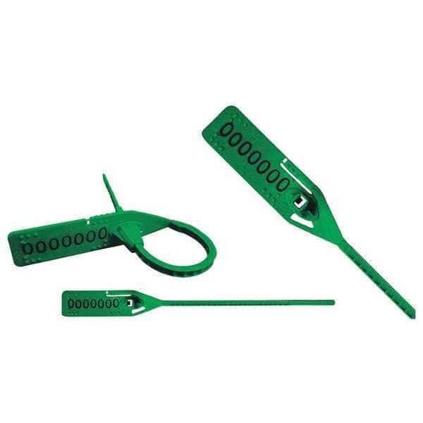 Pull Rip Stamped Seals 5-1/2" x 9/64", Green, Pk250, Elc Security Products, Mfr#: 061H14PPGR