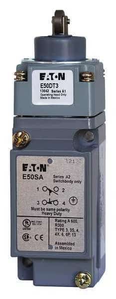 Heavy Duty Limit Switch, Plunger, Roller, 2NC/2NO, 10A at 600V AC, Actuator Location: Top