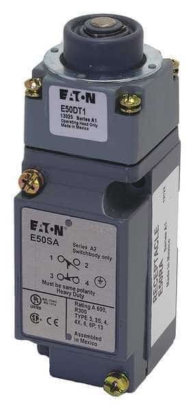 Heavy Duty Limit Switch, Plunger, 2NC/2NO, 10A @ 600V AC, EATON, Mfr# E50BT1