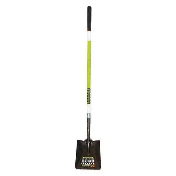 Square Point Shovel, 14 ga #2 Blade, Steel Blade, Forward Turn Step, 48 in L Safety Green