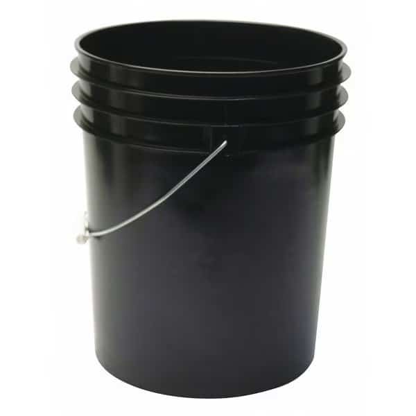 5 gal Open Head Pail, 12-3/8 in Dia, 14-3/4 in H, Black, HDPE