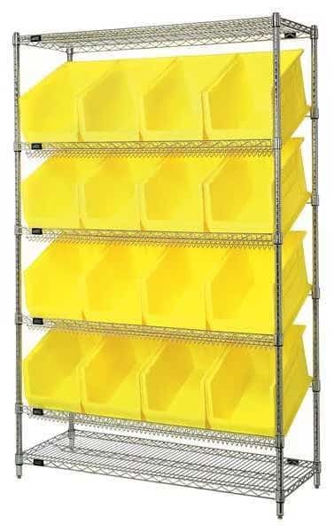 Steel Wire Pick Rack, 48 in W x 74 in H x 18 in D, 6 Shelves, Silver/Yellow