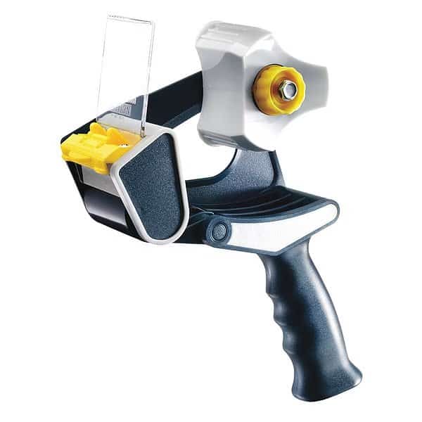 Tape Dispenser, 3 in Max. Tape Width. 5 1/2 in Tape Core Dia, Pistol, Metal, Plastic, Rubber