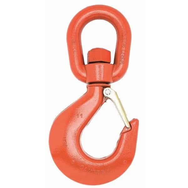 No. 7 Alloy Latched Swivel Hoist Hook, 5 Ton PL, Forged Alloy, Painted Orange