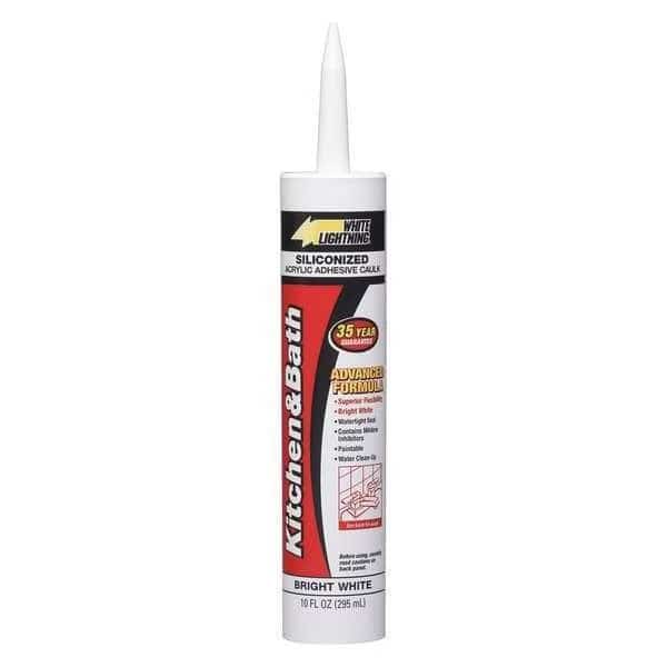 Kitchen & Bath Caulk, 10 oz, Cartridge, White, Styrene Acrylic Base, WHITE LIGHTNING, Mfr# W22000010