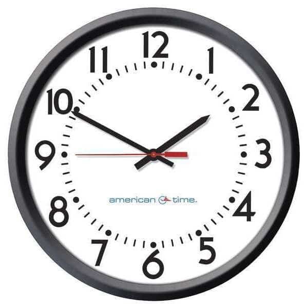 Clock, Black Case, Analog, 13-1/4" W, 48V