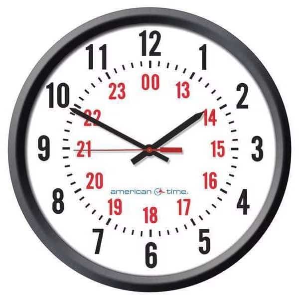 Clock, Round, 13-1/4" H, 12/24 hr. Format, AMERICAN TIME, Mfr# U55BAAA533