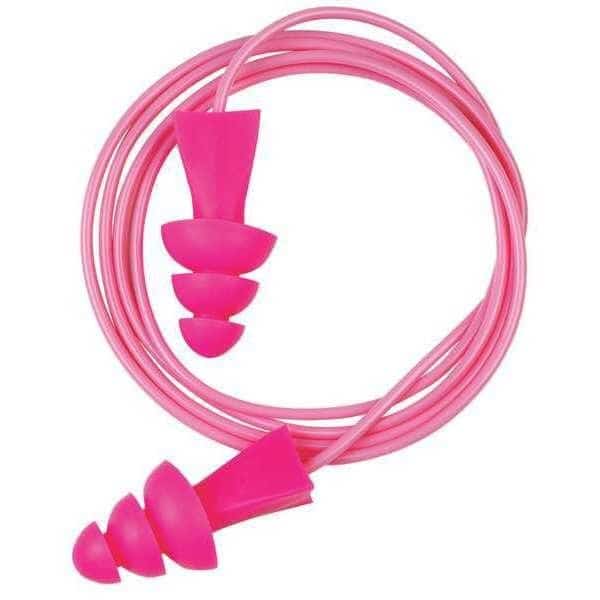 Tri-Grip Reusable Vinyl Ear Plugs, Flanged Shape, 27 dB, Pink, 100 PK