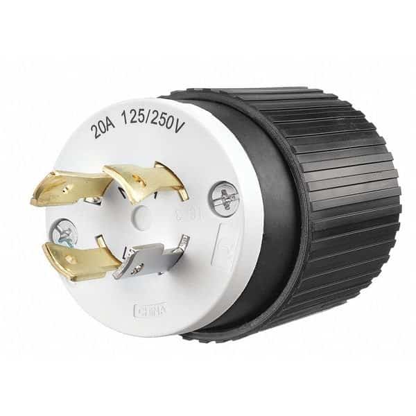 Locking Plug,Black/White,125/250VAC,20A, Mfr#: 71420NP, BRYANT