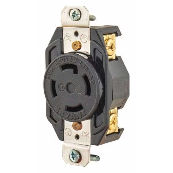 Locking Receptacle, L16-30R, 30 A, 480V AC, Three Phase, 3 Pole, Flush Mount, Screw Terminals
