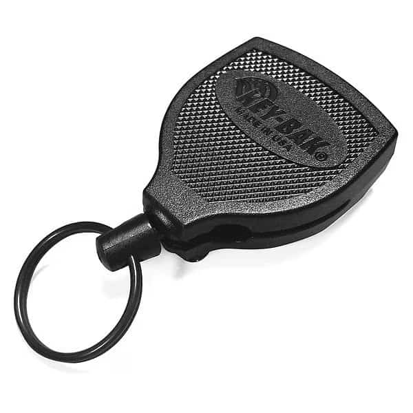 Key Retractor, Black, Stainless Steel, Clip-On Belt