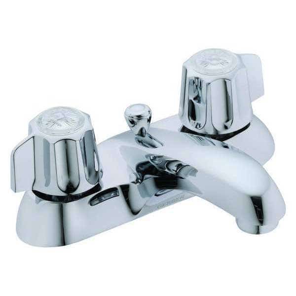 Manual Low Arc Bathroom Faucet, 4" Mount, 3 Hole, Chrome