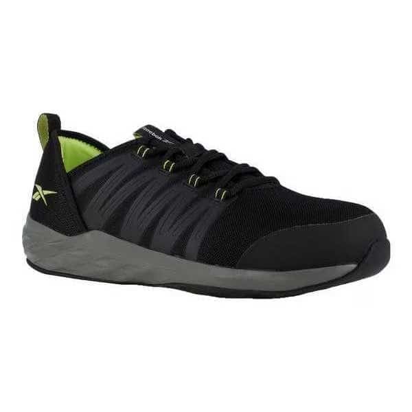 Men's Athletic Shoe, Steel Toe, Mesh Upper, Rubber Outsole, Lace Up, Black, 10 W
