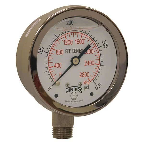 Industrial Pressure Gauge, 0 to 400 psi, 2 1/2 in Dial, 1/4 in NPT, Bottom Location