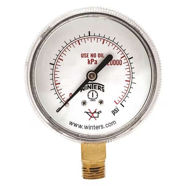 Welding Regulator Pressure Gauge, 0 to 600 psi, 2 in Dial, 1/4 in NPT, Bottom Location