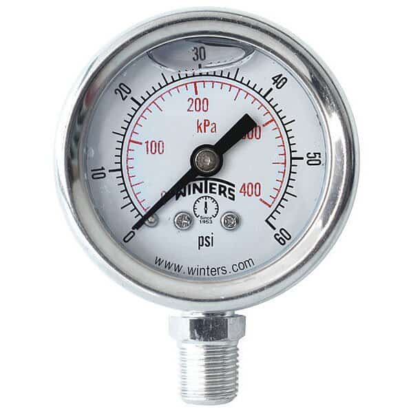 Industrial Pressure Gauge, 0 to 60 psi, 1 1/2 in Dial, 1/8 in NPT, Bottom Location
