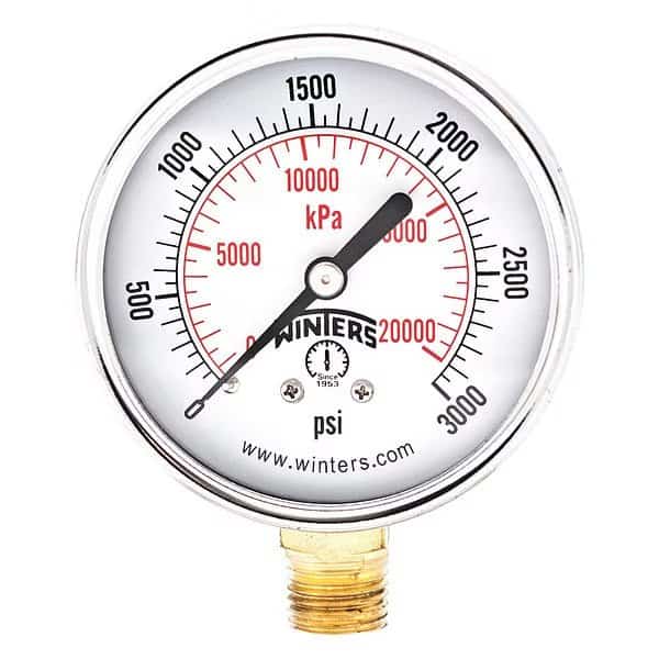 Commercial Pressure Gauge, 0 to 3,000 psi, 2 1/2 in Dial, 1/4 in NPT, Bottom Location