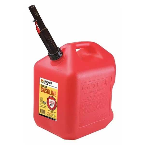 Gas Can, HDPE, 5 gal, Flame Shield Safety System, Quick-Flow Spout Included, Red, Gasoline