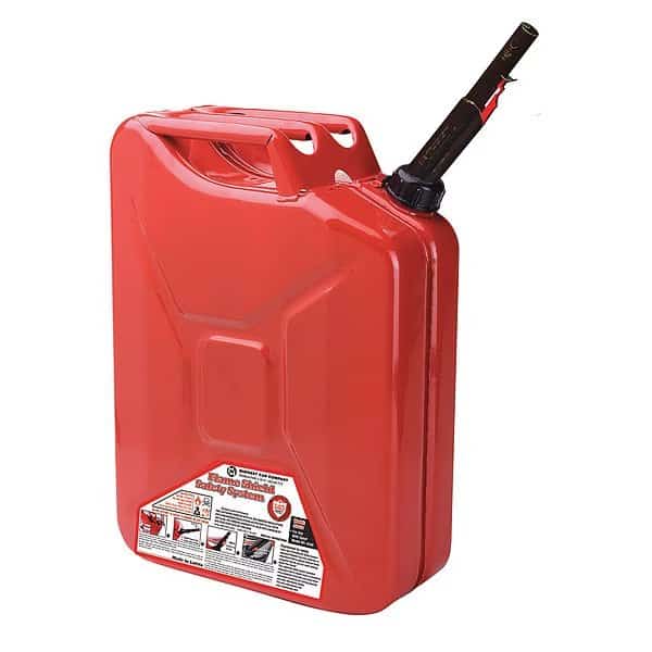 Gas Can, Classic Metal Jerry Can, 5 gal, Includes Quick-Flow Spout, DOT Certified, Red, Gasoline