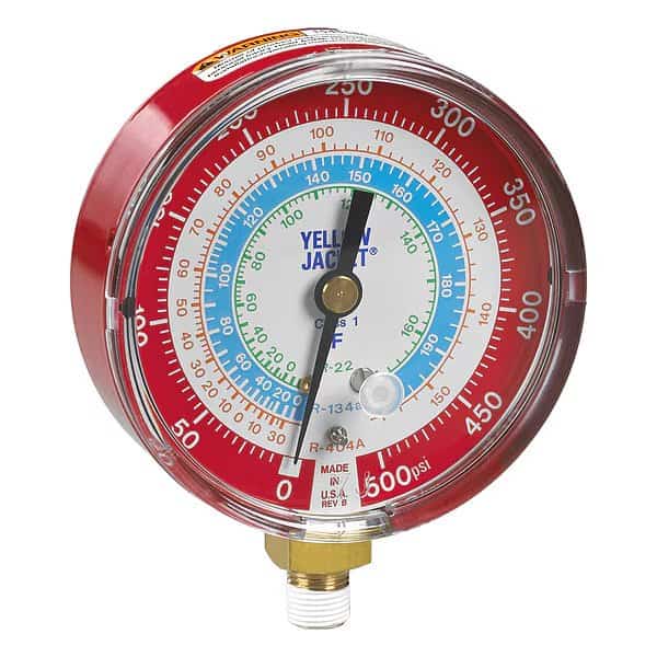 High Side Gauge, 3 1/8 in Dia, Red