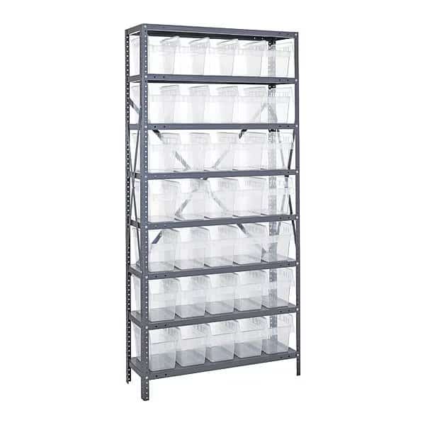 Steel Bin Shelving, 36 in W x 75 in H x 12 in D, 8 Shelves, Clear, QUANTUM STORAGE SYSTEMS, Mfr# 1275-SB802CL