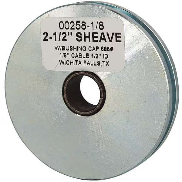 Sheave, Wire Rope, 1/8 in Max Cable Size, 685 lb Max Load, Zinc Plated