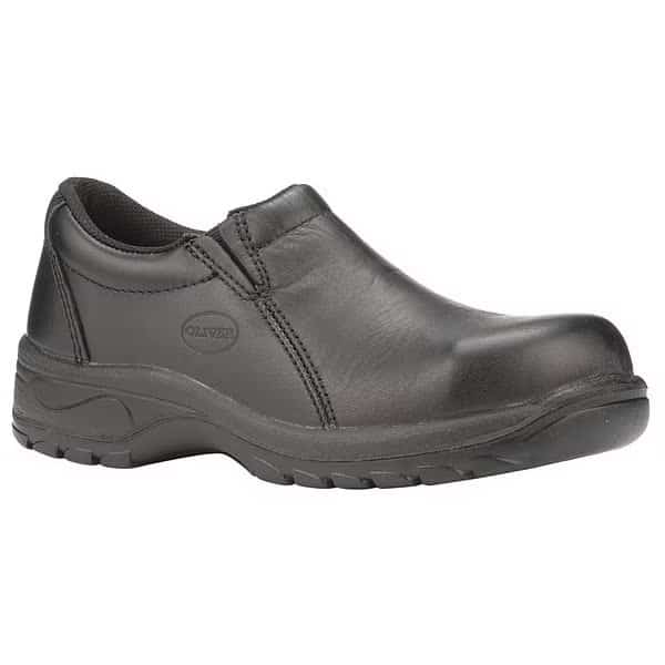 Women's Loafer Shoe, 6 1/2 Leather Upper, Steel Toe, 5 in H, Black, 49430-BLK