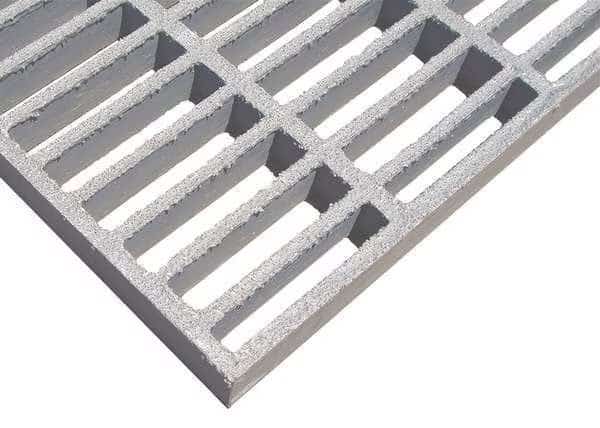 Fiberglass Molded Grating, 36 in Span, Grit-Top Surface, Light Gray
