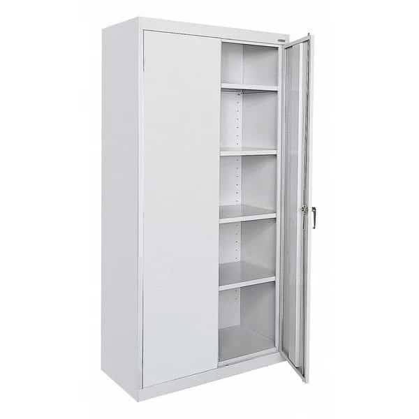 Shelving Storage Cabinet, 72 in H, 36 in W, 18 in D, Swing, Keyed, Gray, 4 Shelves, 0 Drawers