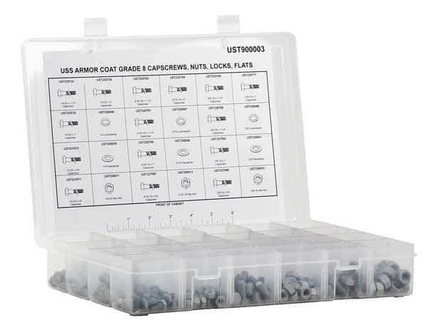 1/4"-20; 3/8"-16; 5/16"-18 Hex Head Cap Screw Assortment, Advanced Corrosion Resistance Finish