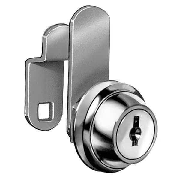 Disc Tumbler Keyed Cam Lock, Bright Nickel, 1/8 in For Door Thickness, 2 Number of Keys