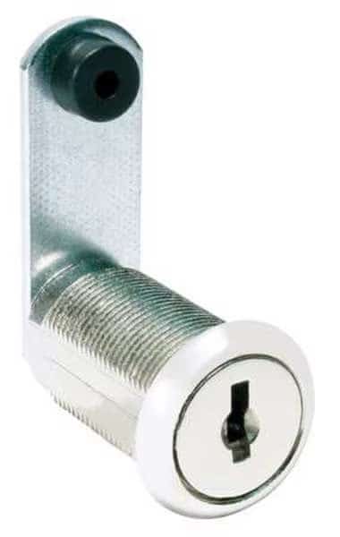 Disc Tumbler Keyed Cam Lock, Bright Nickel, 15/64 in For Door Thickness, 2 Number of Keys