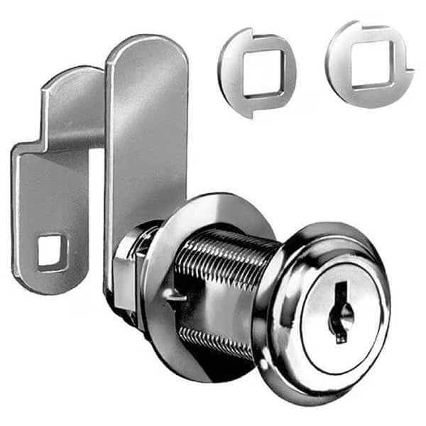 Disc Tumbler Keyed Cam Lock, Bright Nickel, 1 7/16 in For Door Thickness, 2 Number of Keys