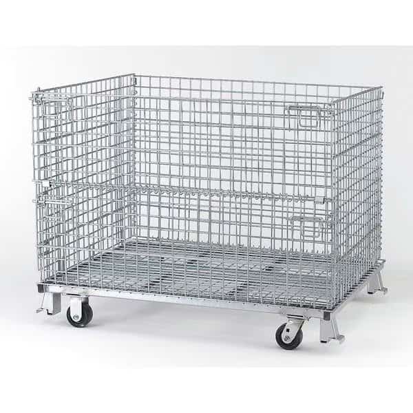 Collapsible Bulk Container, 30.3 cu ft, 48 in L, 40 in W, 37 1/2 in H, Silver, Steel