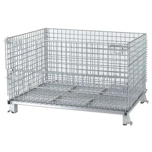 Collapsible Bulk Container, 24.3 cu ft, 48 in L, 40 in W, 30 in H, Silver, Steel
