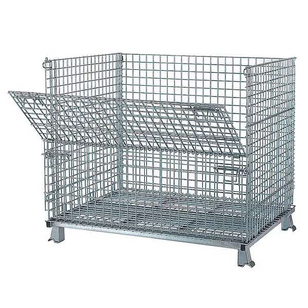 Collapsible Bulk Container, 36.4 cu ft, 48 in L, 40 in W, 42 in H, Silver, Steel
